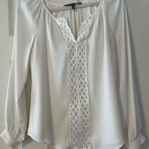 White House Black Market Ivory Blouse with Lace Detail